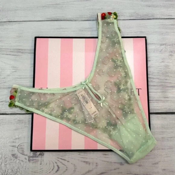 Victoria's Secret Dream Angels Floral Strawberry Embroidery Thong Brazilian L - Picture 2 of 2